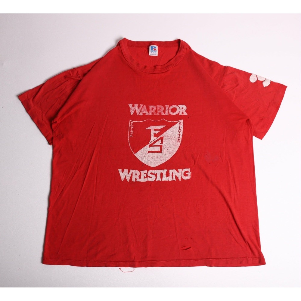 Vintage 80s Russell Athletic Warrior Wrestling T-Shirt Red XL Fulda Slayton USA